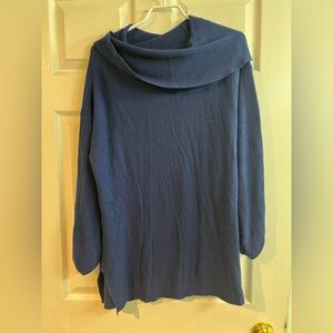 Lord & Taylor Navy Cowl Neck tunic sweater size L (coastal grandma)